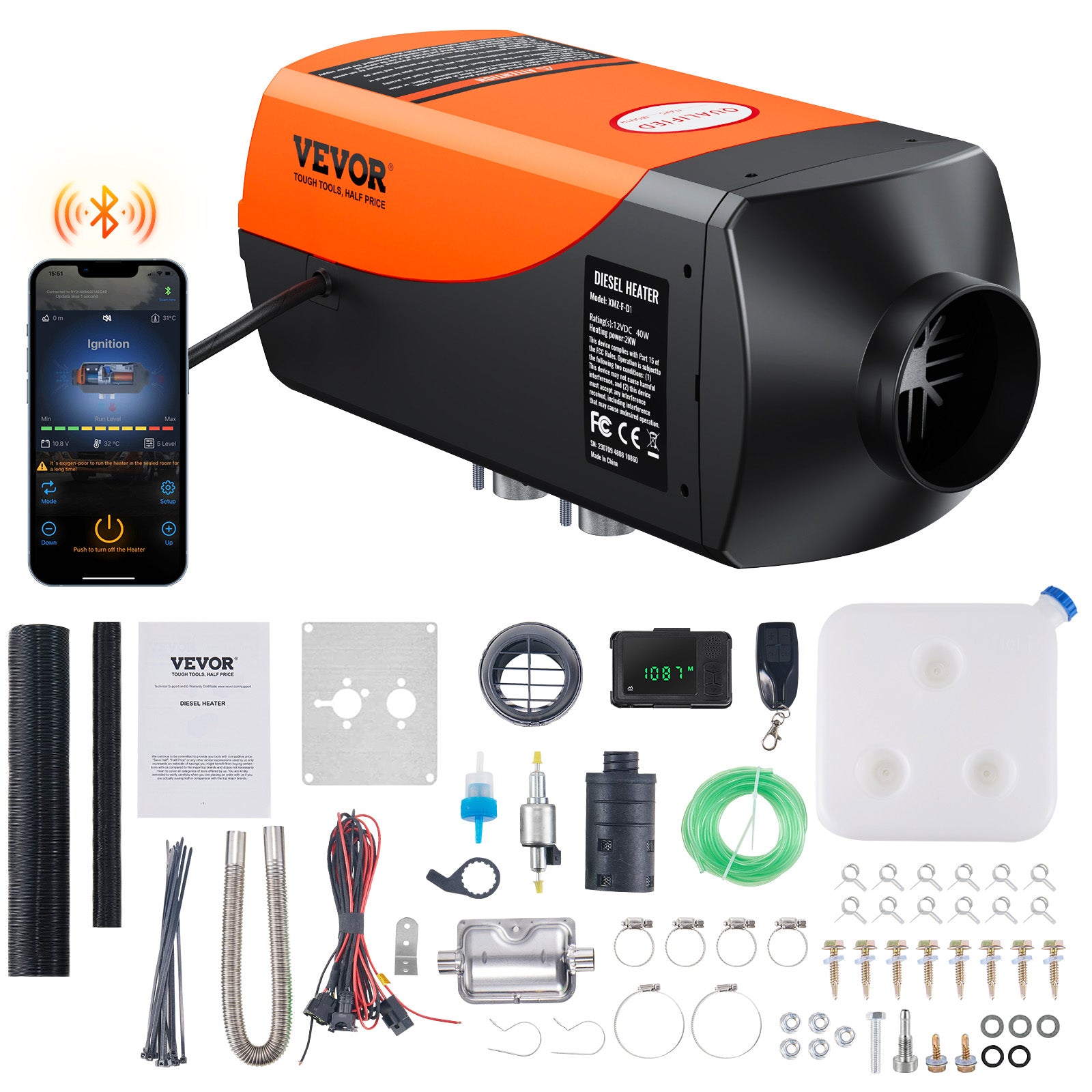 12V 2KW Diesel Air Heater - Bluetooth App LCD Display for RV Bus Car Indoor Heating System