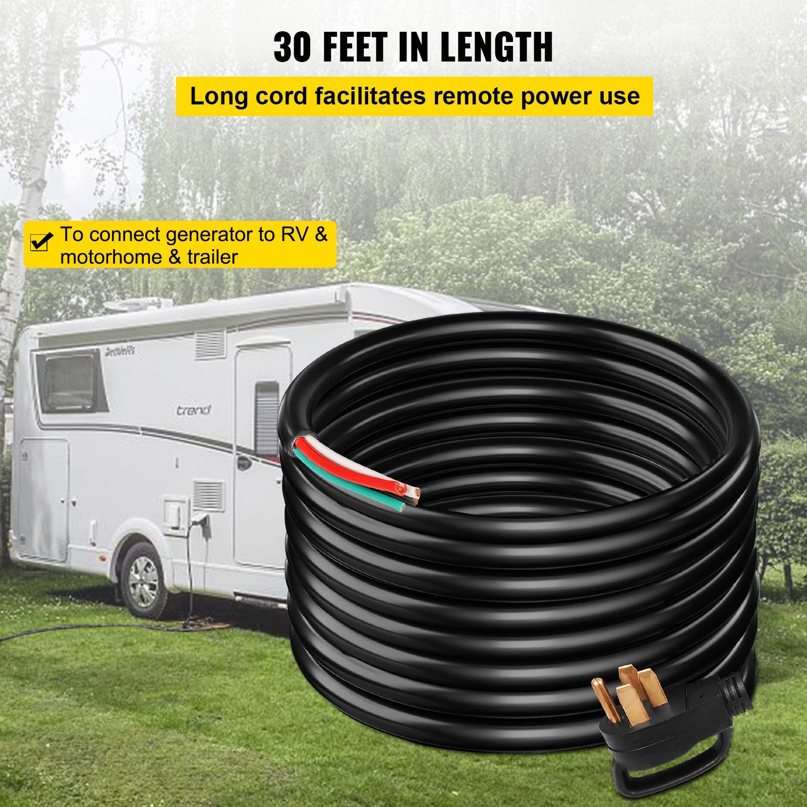 30 Ft 50 Amp Generator Extension Cord - Heavy Duty 6 AWG for RV & Outdoor
