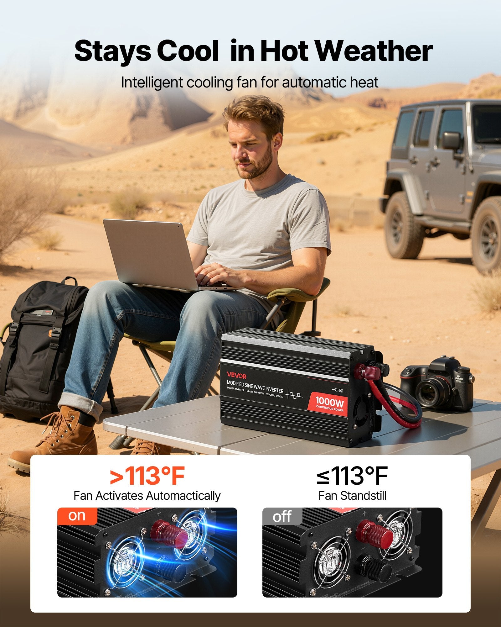 1000W Power Inverter, 12V DC To 120V AC Modified Sine Wave Inverter, Car Charger Converter With USB & Type-C Port, 2 AC Outlets, LED Indicator Light, Ideal For RV, Truck Outdoor Camping