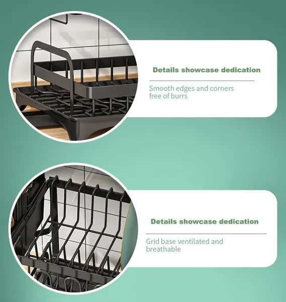 Multifunctional Dish Rack, Rustproof Kitchen Dish Drying Rack With Drainboard, Space-Saving 2-Tier Dish Drying Rack With A Large Capacity For Kitchen Counter Black