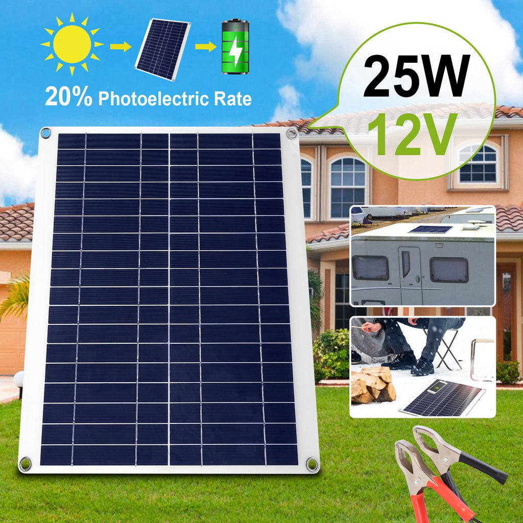 25W 12V Solar Panel Battery Charger - IP68 Waterproof with Dual USB for RV