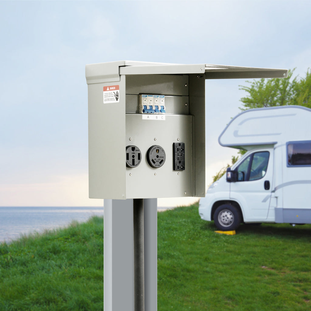 VEVOR Temporary Power Outlet Panel,RV Power Outlet Box With A  Receptacle Installed, NEMA 14-50R   NEMA TT-30R  15A GFCI For RV Camper Trailer Motorhome, Tested To UL Standards