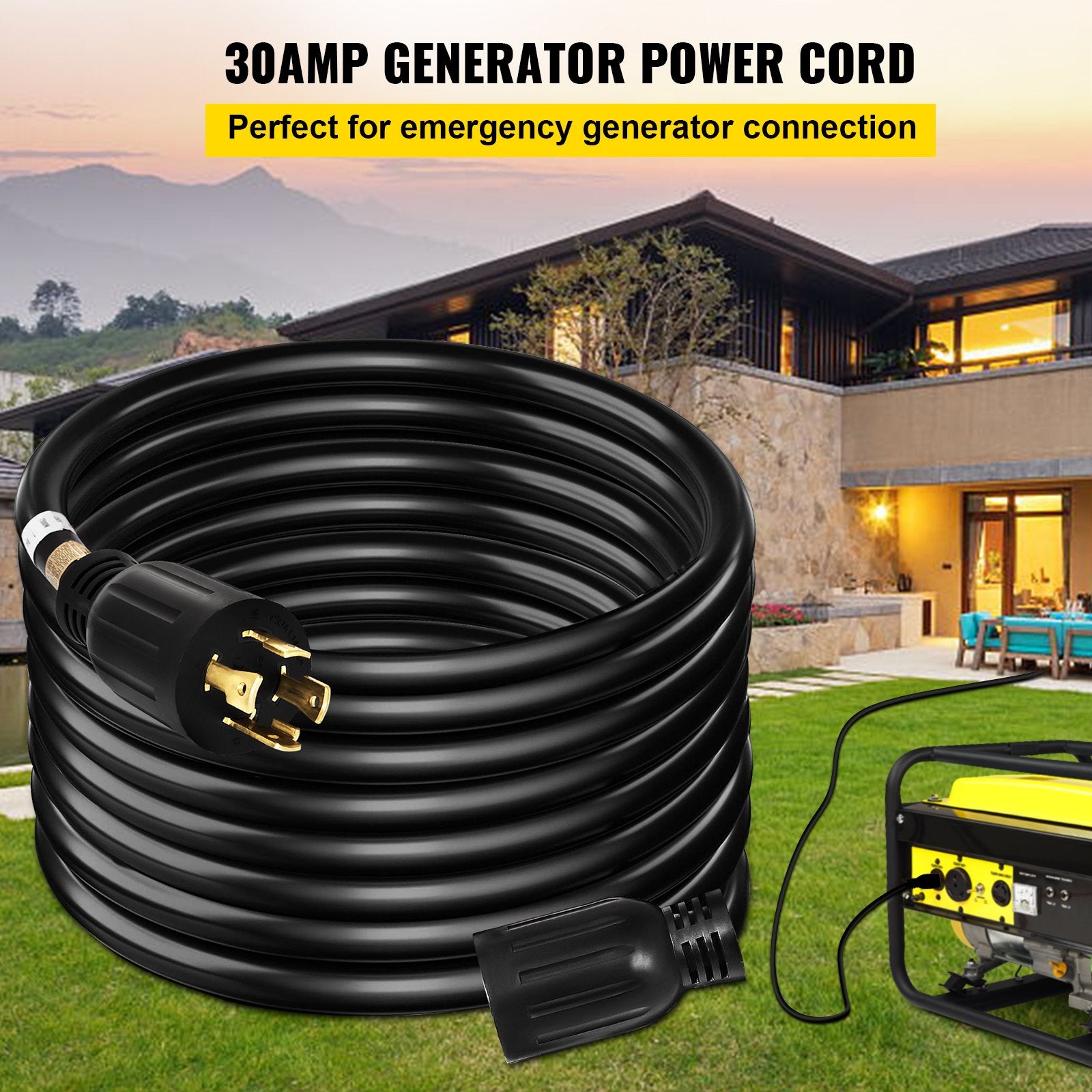50 Ft 30 Amp Generator Extension Cord - Heavy Duty Twist Lock for RV & Outdoor