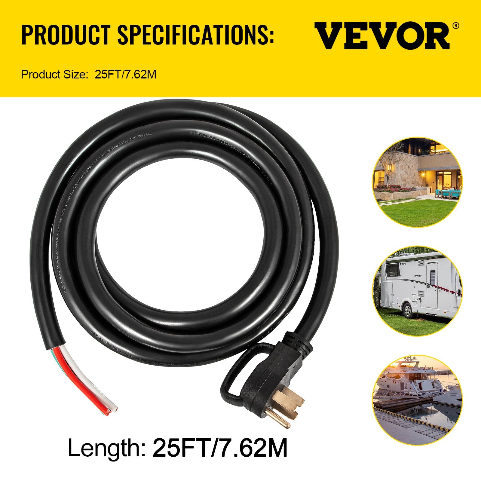 25 Ft 50 Amp Generator Extension Cord - Heavy Duty 6 AWG for RV & Outdoor