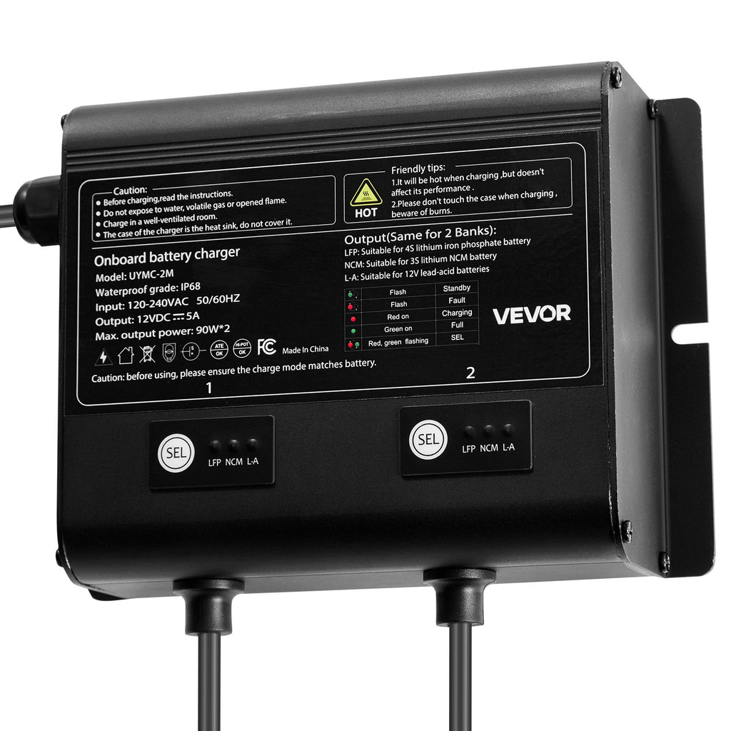 2-Bank 5A 12V Smart Marine Battery Charger - IP68 Waterproof for RV & Boat