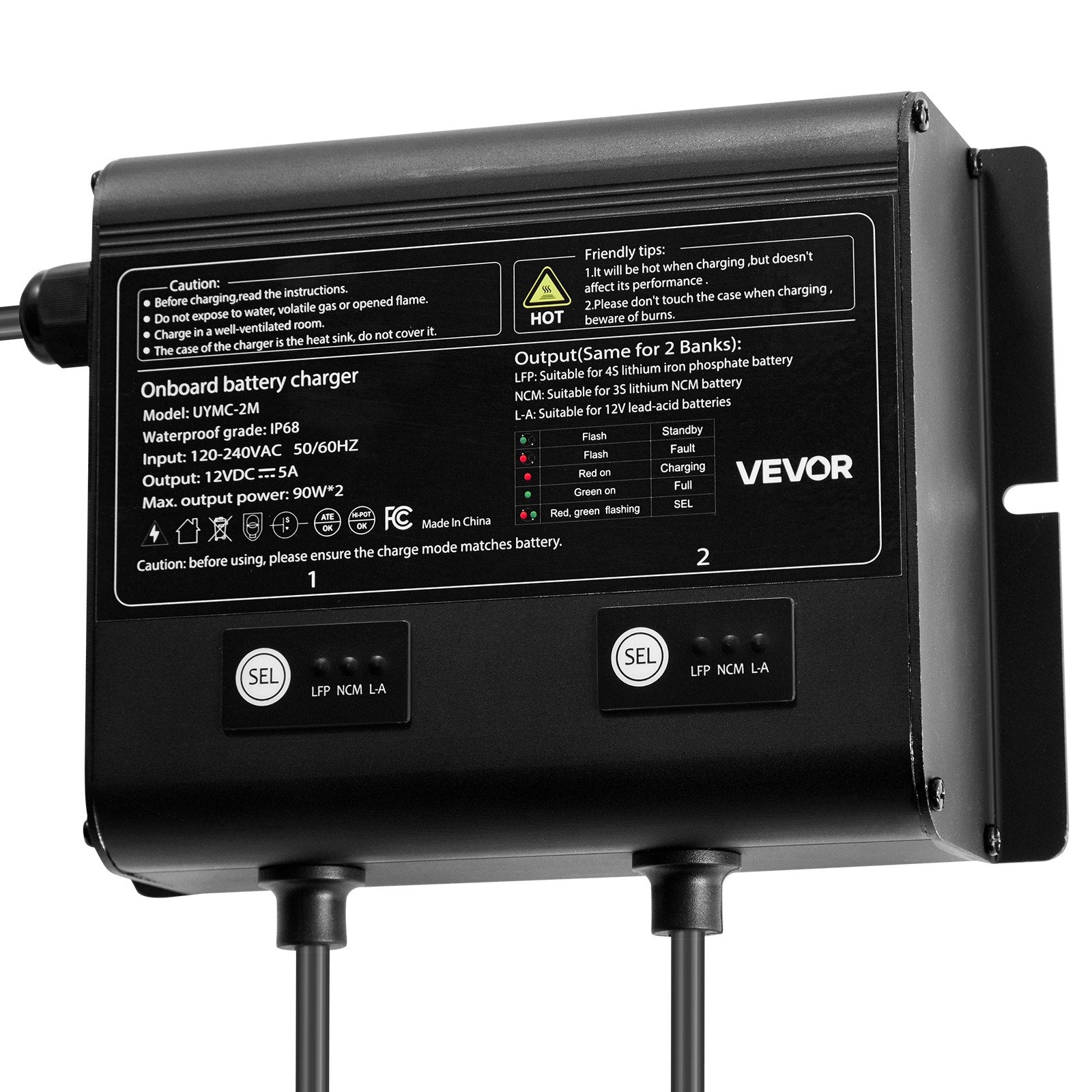 2-Bank 5A 12V Smart Marine Battery Charger - IP68 Waterproof for RV & Boat