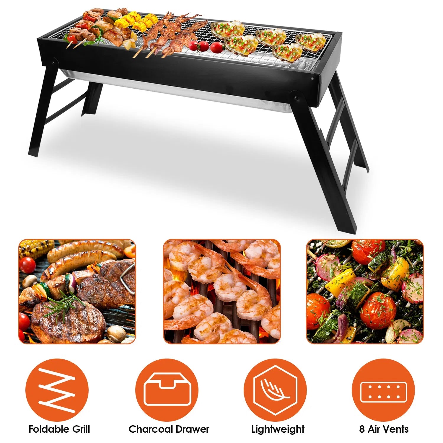 Foldable Charcoal BBQ Grill Stainless Steel Grill Net Easy Setup Portable Tabletop Barbecue Grill For Camping Picnic Outdoor Party