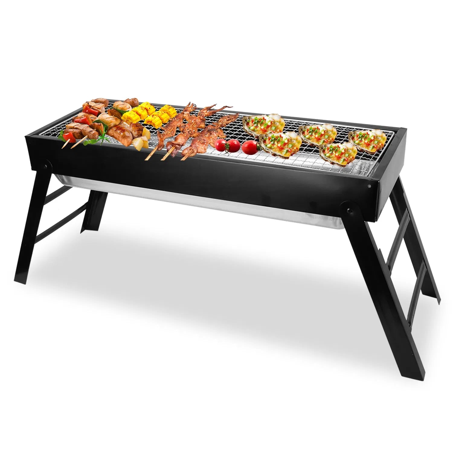 Foldable Charcoal BBQ Grill Stainless Steel Grill Net Easy Setup Portable Tabletop Barbecue Grill For Camping Picnic Outdoor Party