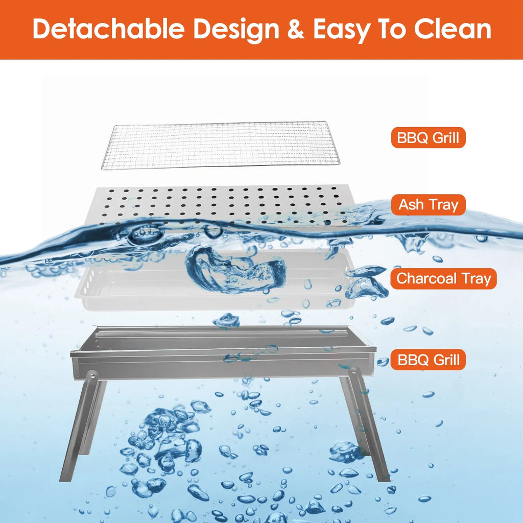 Foldable Charcoal BBQ Grill Stainless Steel Grill Net Easy Setup Portable Tabletop Barbecue Grill For Camping Picnic Outdoor Party
