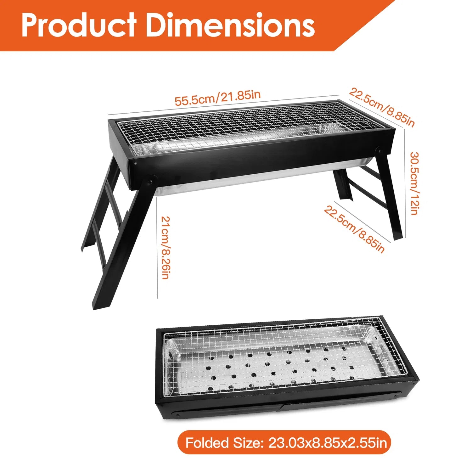 Foldable Charcoal BBQ Grill Stainless Steel Grill Net Easy Setup Portable Tabletop Barbecue Grill For Camping Picnic Outdoor Party