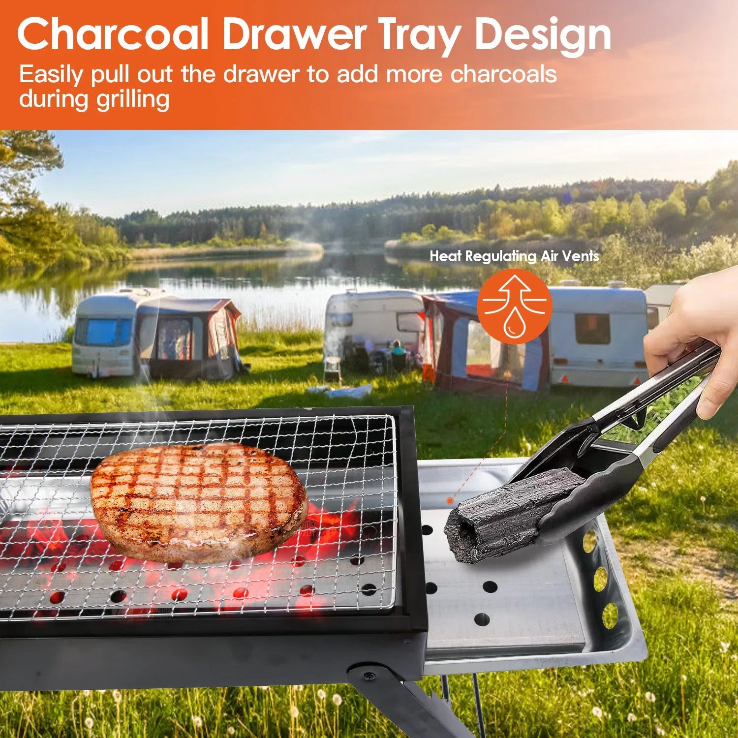 Foldable Charcoal BBQ Grill Stainless Steel Grill Net Easy Setup Portable Tabletop Barbecue Grill For Camping Picnic Outdoor Party