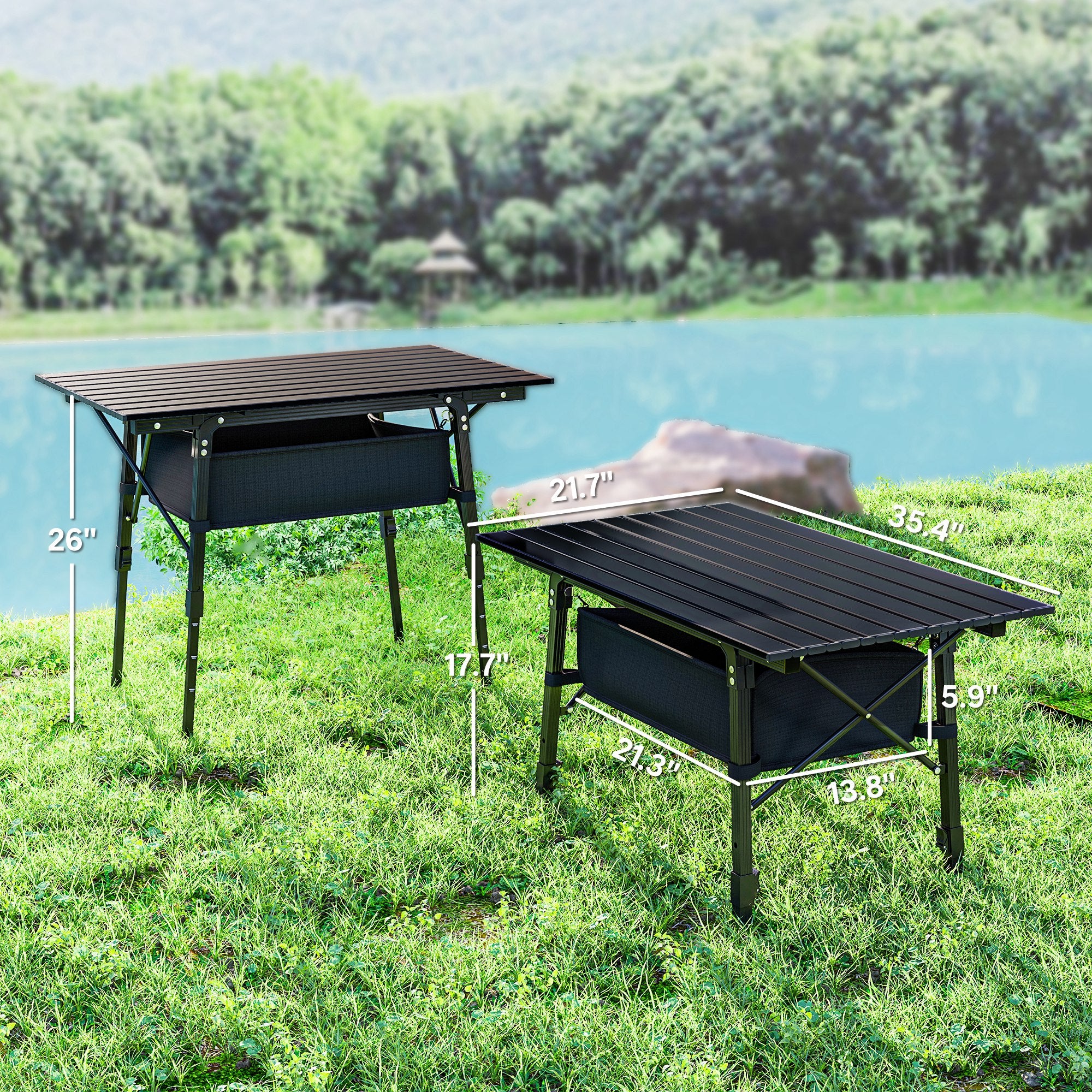 3ft Aluminum Small Folding Table, Portable Camping Table with Storage Bag, Carry Bag for Outdoor Picnic BBQ, Black
