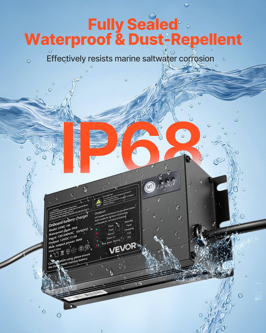 1-Bank 5A 12V Smart Marine Battery Charger - IP68 Waterproof for RV & Boat