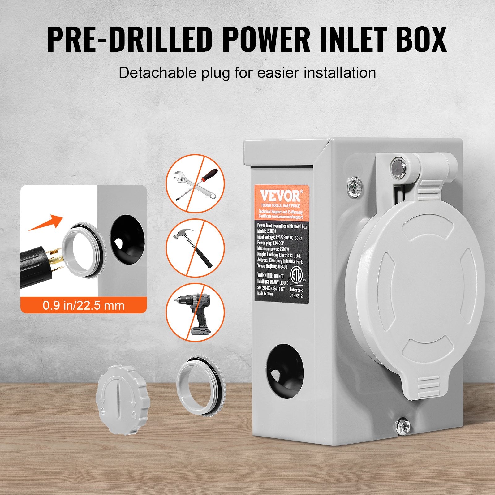 30 Amp Generator Cord & Power Inlet Box Kit - 25 Ft ETL Listed for RV & Outdoor