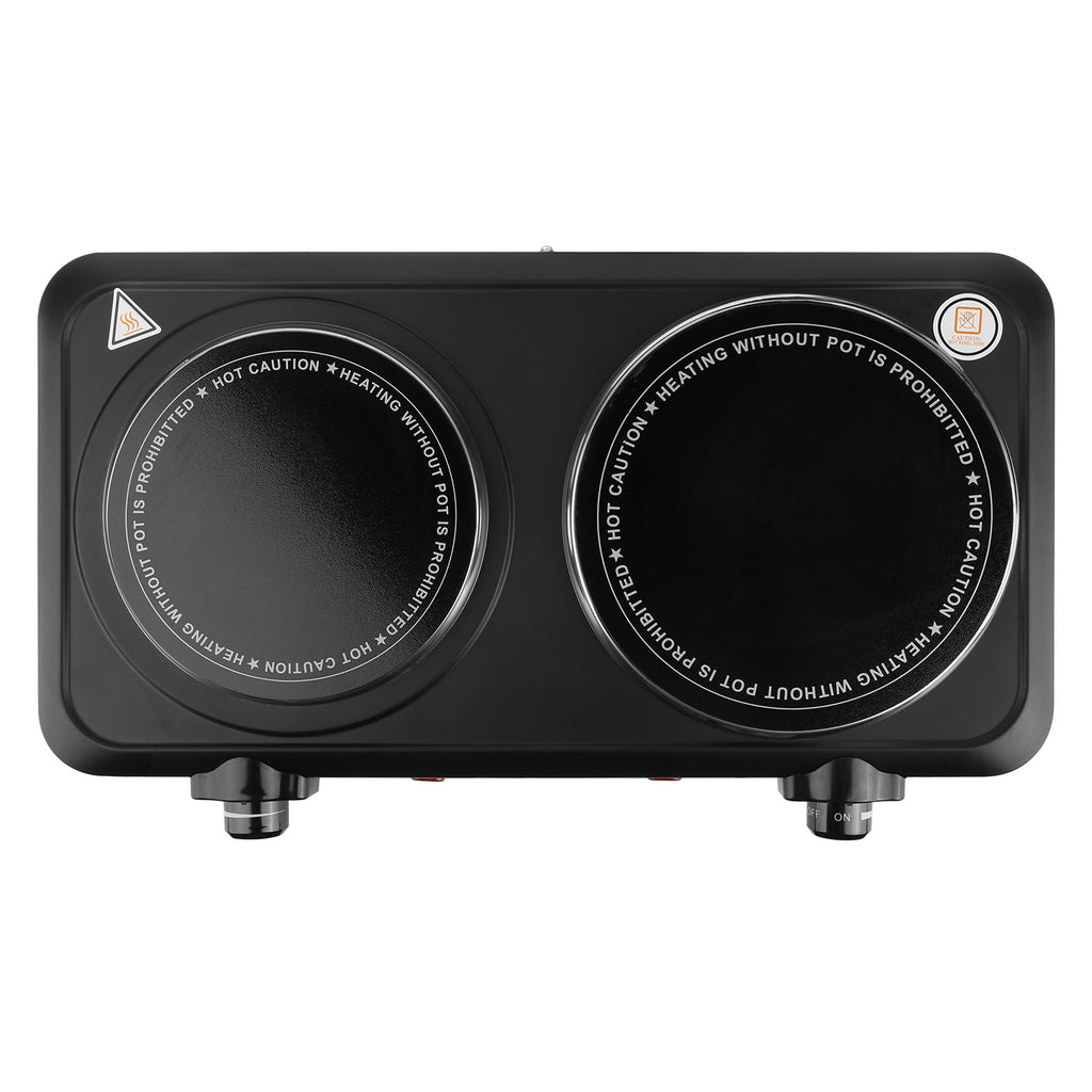 1Pc 2000W Electric Infrared Dual Burner Portable Heating Hot Plate Stove Countertop RV Hotplate With Glass Cooktop Stepless Temperature Adjustments For Home RV Camp