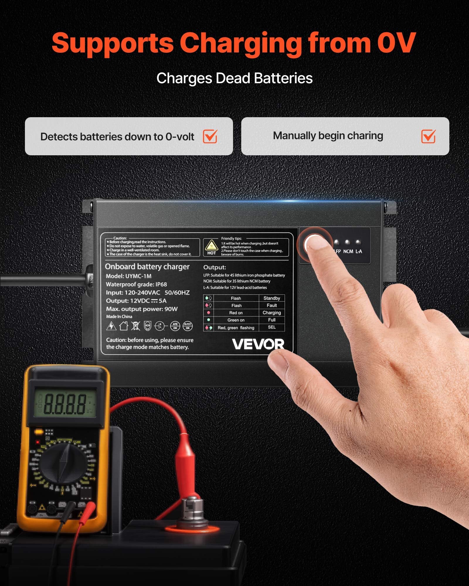 1-Bank 5A 12V Smart Marine Battery Charger - IP68 Waterproof for RV & Boat