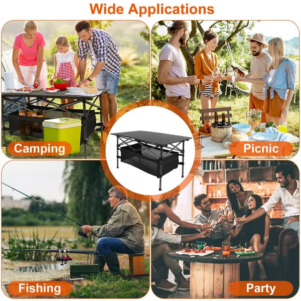 Folding Camping Table Portable Lightweight Aluminum Roll-up Picnic BBQ Desk With Carrying Bag Heavy Duty Outdoor Beach Backyard Party Patio