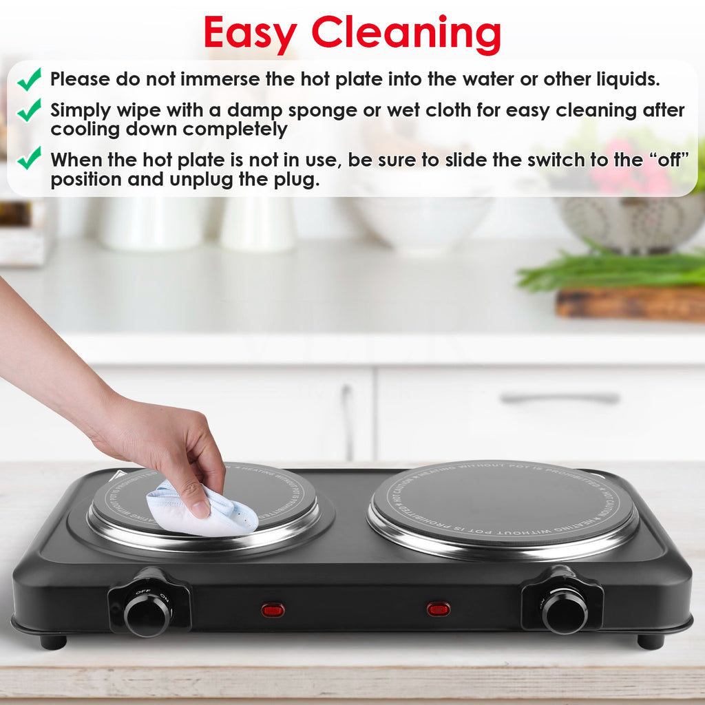 1Pc 2000W Electric Infrared Dual Burner Portable Heating Hot Plate Stove Countertop RV Hotplate With Glass Cooktop Stepless Temperature Adjustments For Home RV Camp