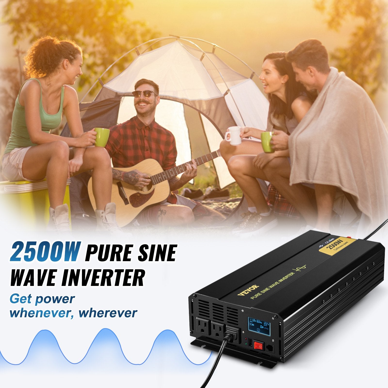Pure Sine Wave Inverter, 2500 Watt Power Inverter, DC 12V To AC 120V Car Inverter, With USB Port, LCD Display, And Remote Controller Power Converter, For RV Truck Car Solar System Travel Camping