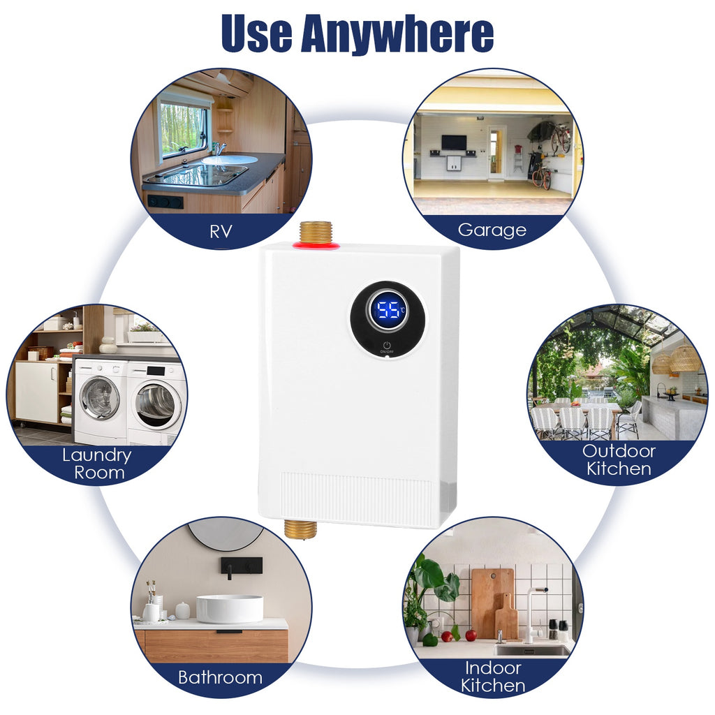 3000W Electric Tankless Water Heater Instant Mini Hot Water Heater With Digital Display For Kitchen RV Sink Bathroom