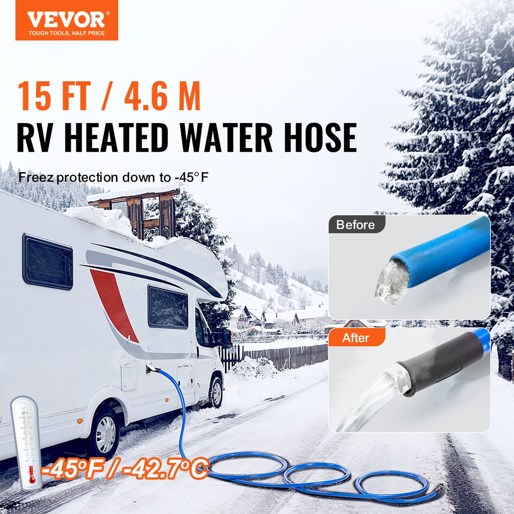 15ft Heated Water Hose For RV, Heated Drinking Water Hose Antifreeze To -45°F, Automatic Self-regulating, 5/8" I.D. With 3/4" GHT Adapter, Lead And BPA Free