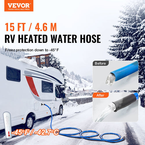 15ft Heated Water Hose For RV, Heated Drinking Water Hose Antifreeze To -45°F, Automatic Self-regulating, 5/8" I.D. With 3/4" GHT Adapter, Lead And BPA Free