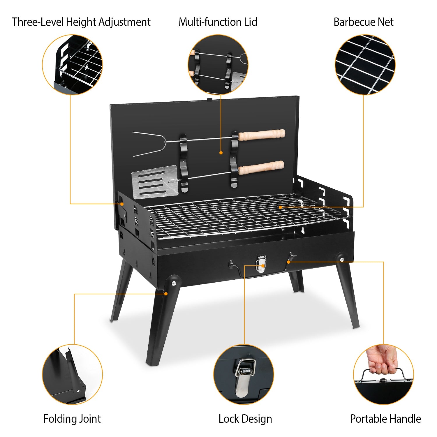 1Pc 16.7x10x17.7in Portable Charcoal Grill Foldable BBQ Suitcase Grill Shelf For Outdoor Camping Picnics Garden Grilling Fedex Shipping
