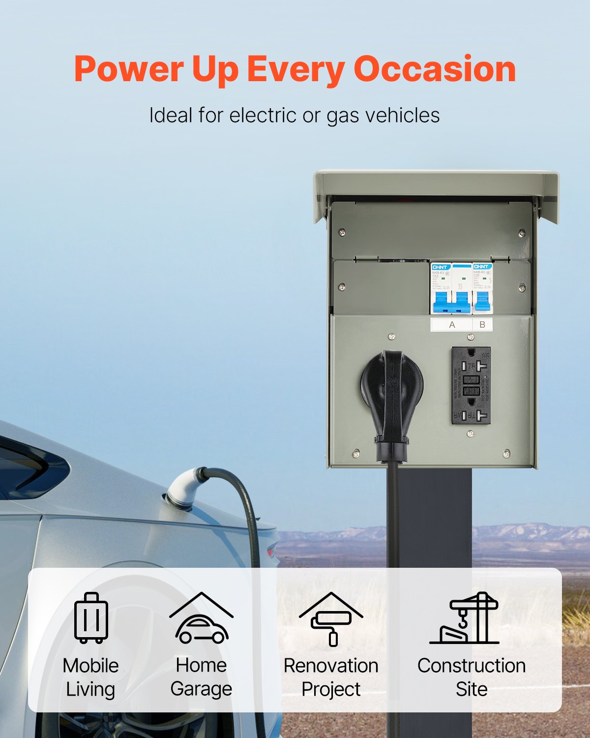 Temporary RV Power Outlet Panel - 20/50 Amp Electrical Box for Campers