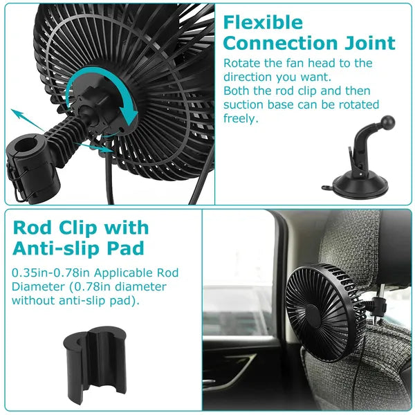 Portable USB Cooling Fan - 3-Speed Rotatable for RV SUV Pickup - Backseat Clip & Dashboard Mount