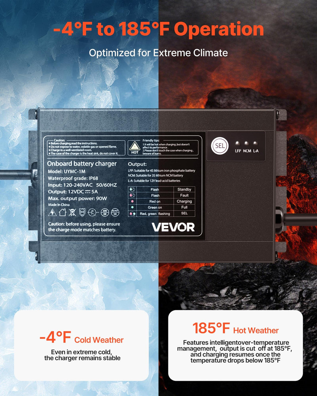 1-Bank 5A 12V Smart Marine Battery Charger - IP68 Waterproof for RV & Boat