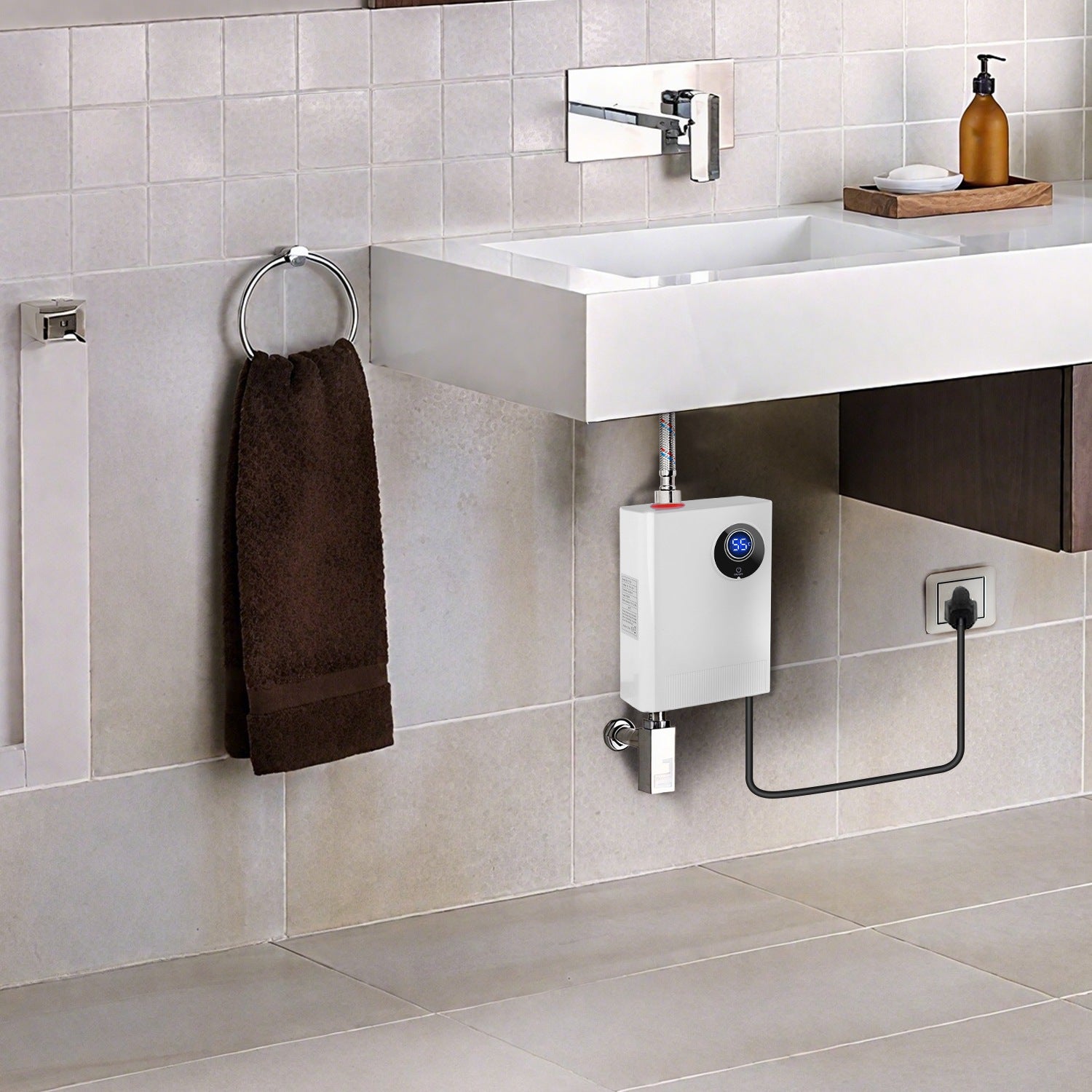 3000W Electric Tankless Water Heater Instant Mini Hot Water Heater With Digital Display For Kitchen RV Sink Bathroom