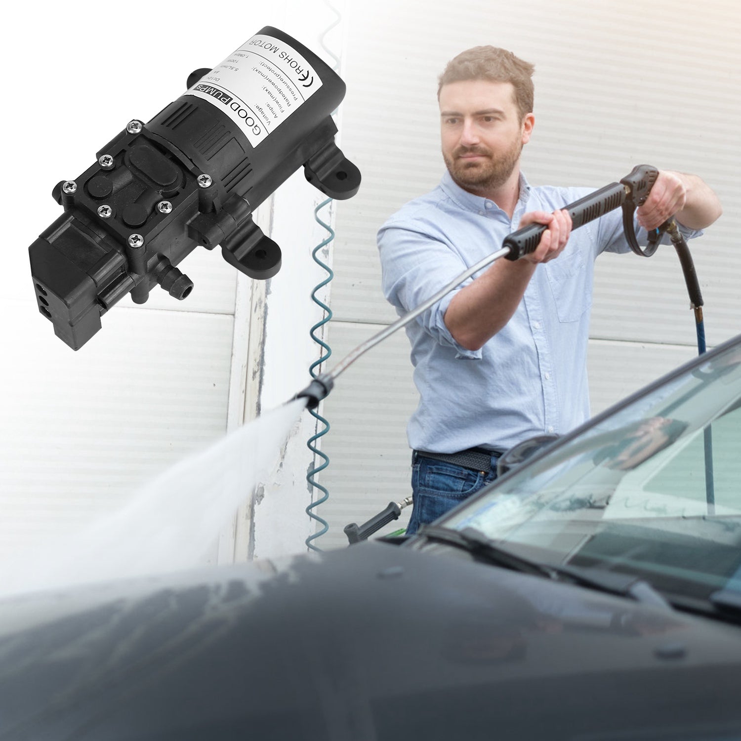 1Pc 12V Watering Device With 2 Hose Clamps 130PSI Self Priming Sprayer 70W Electric Diaphragm Watering 6L Per Min For RV Camper Marine Boat