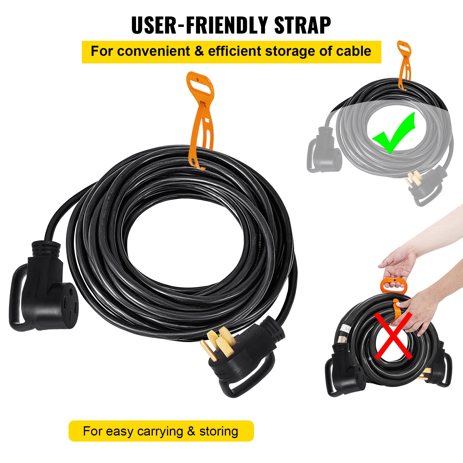 50 Ft 50 Amp RV Extension Cord - Premium Copper with Ergonomic Handles