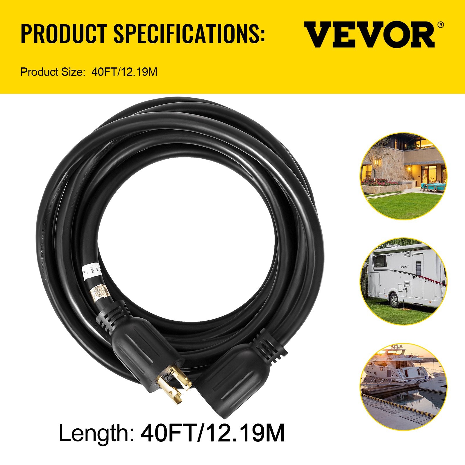 40 Ft 30 Amp Generator Extension Cord - Heavy Duty Twist Lock for RV & Outdoor
