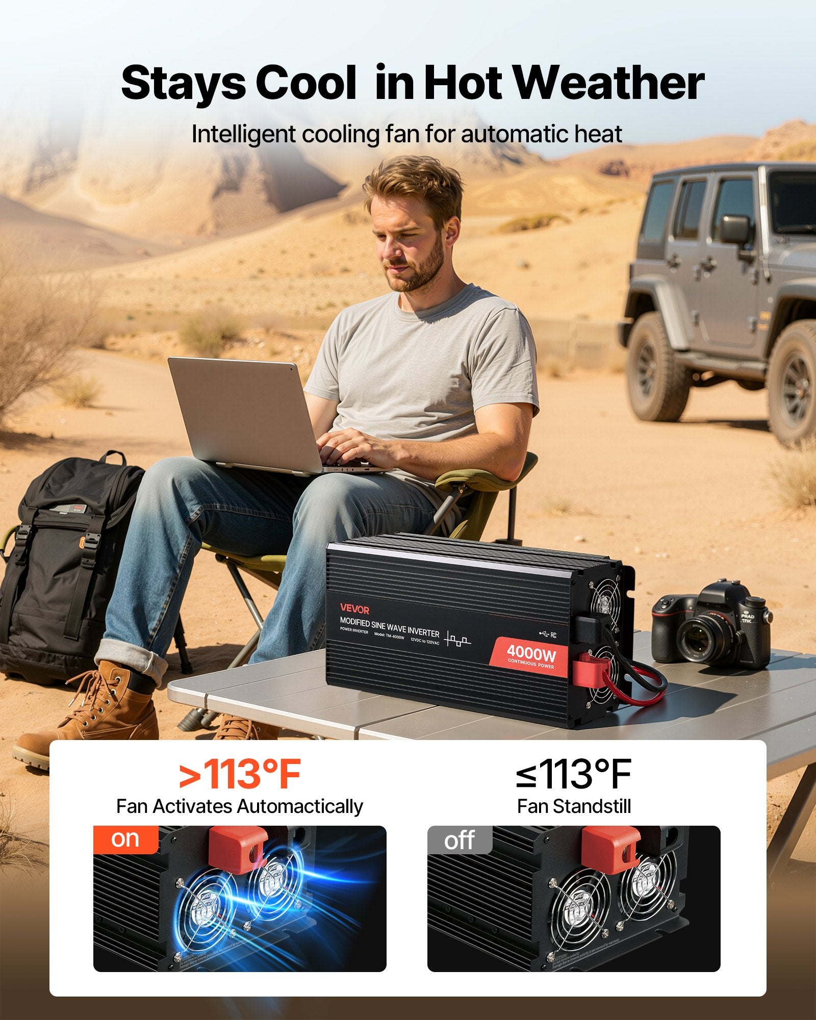 4000W Power Inverter, 12V DC To 120V AC Modified Sine Wave Inverter, Solar Car Charger Converter With LCD Display, Remote Control, 2 USB Ports, 4 AC Outlets, Type-C Port, For RV, Truck Outdoor