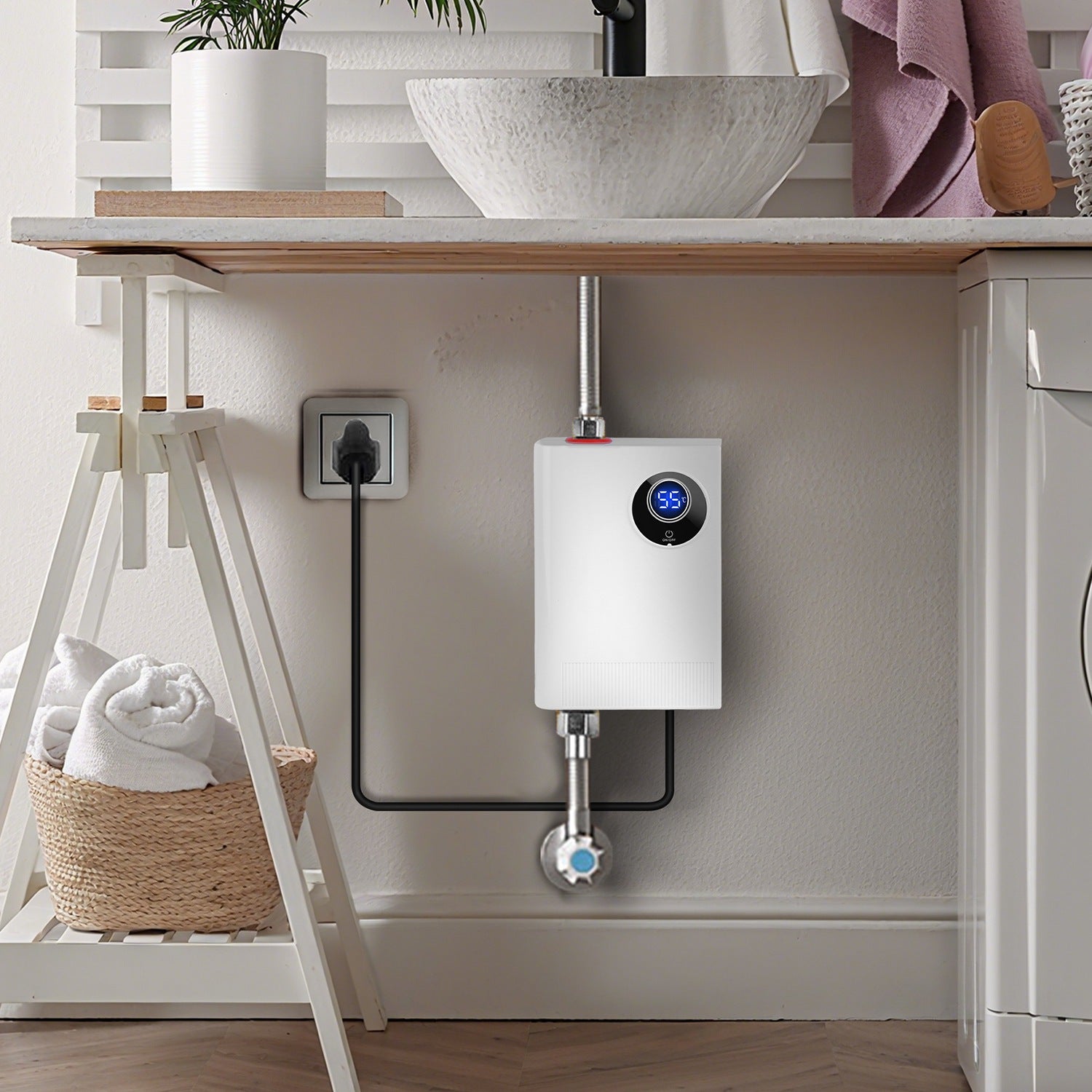 3000W Electric Tankless Water Heater Instant Mini Hot Water Heater With Digital Display For Kitchen RV Sink Bathroom