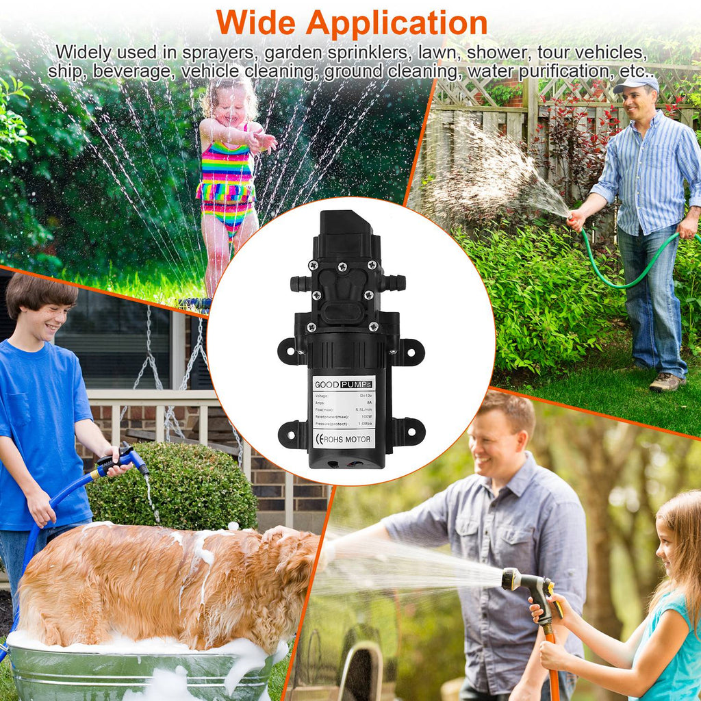 1Pc 12V Watering Device With 2 Hose Clamps 130PSI Self Priming Sprayer 70W Electric Diaphragm Watering 6L Per Min For RV Camper Marine Boat