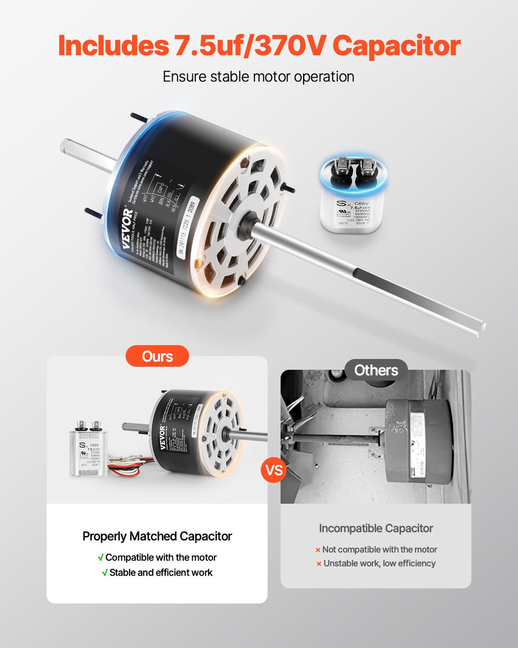 1/3HP RV AC Fan Motor AC115V 3A 1675RPM Single Phase With 7.5uf/370V Capacitor