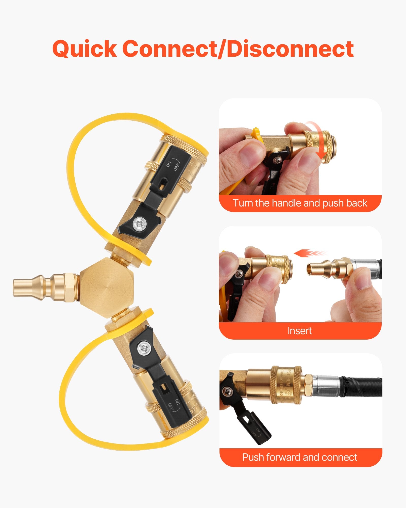 RV Propane Quick Connect Y Splitter - 2-Way 1/4" Adapter with Shutoff Valve
