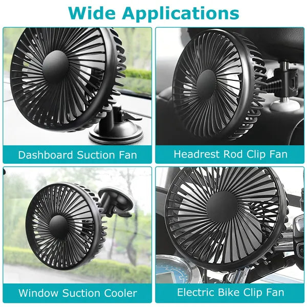 Portable USB Cooling Fan - 3-Speed Rotatable for RV SUV Pickup - Backseat Clip & Dashboard Mount