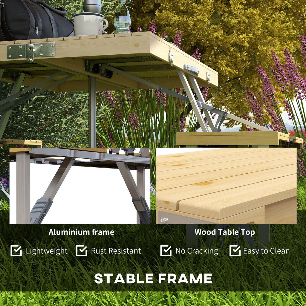 Aluminum Frame Folding Picnic Table, Portable Camping Table and Chairs Set with Umbrella Hole