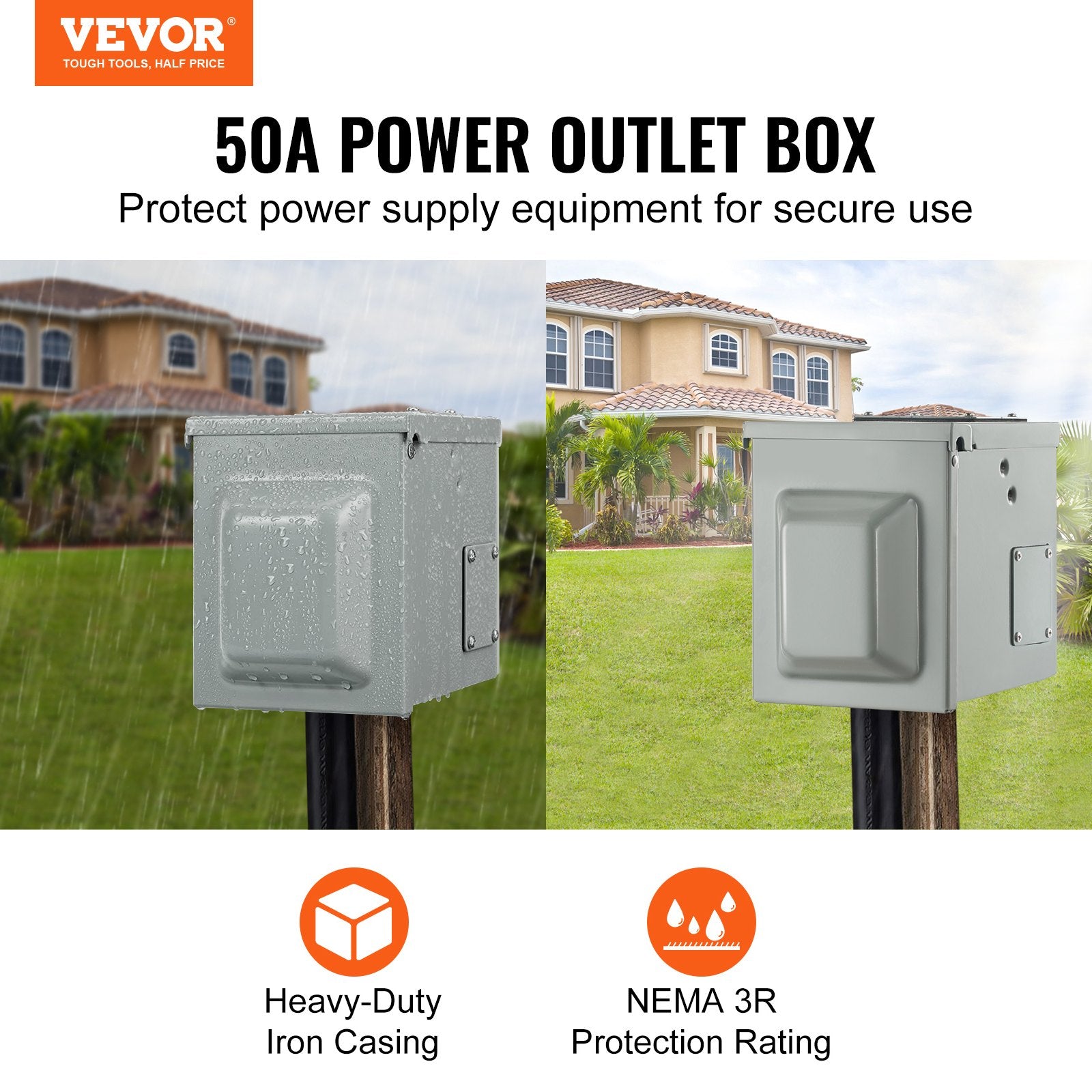 50 Amp RV Power Outlet Box - NEMA 14-50R Weatherproof Electrical Panel