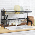 Space Saving 2 Tier Adjustable Dish Drainer Over The Sink Dish Drying Rack, Black