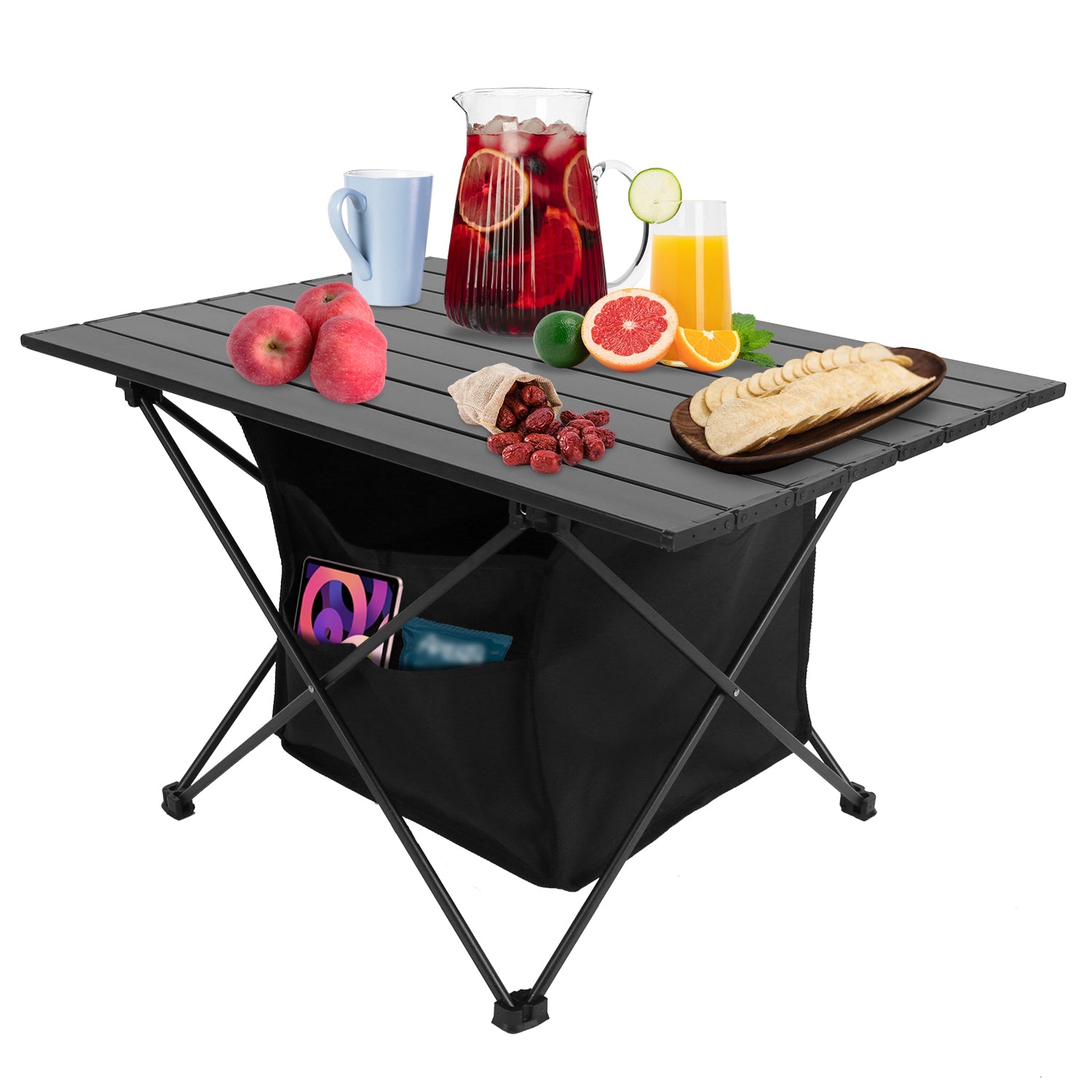1Pc Foldable Camping Table With Storage Basket Rustproof Portable Aluminum Alloy Roll-Up Camping Table With Carrying Bag For Camping Hiking BBQ Picnic Fishing Fedex Shipping