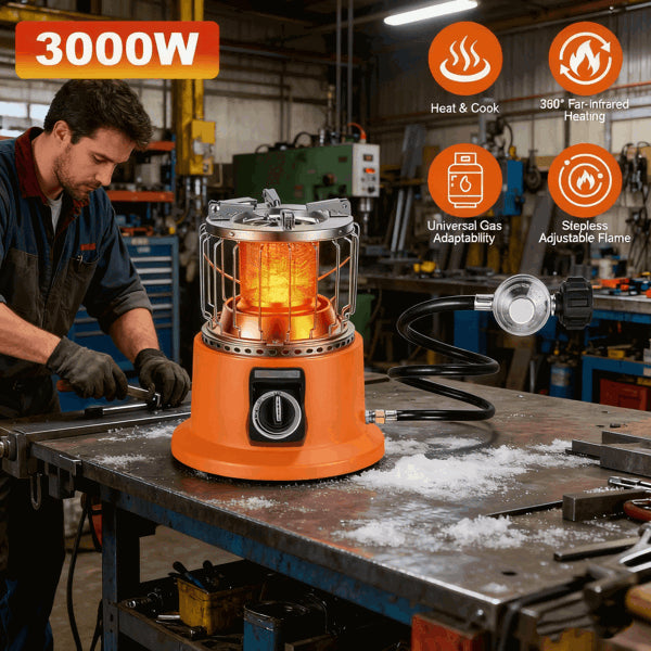 3000W 2 In 1 Portable Propane Heater & Stove - 360° Far-Infrared Heating With Stepless Flame Adjustment, Compatible With Butane/Isobutane, Perfect For Camping RV Backyard Gatherings