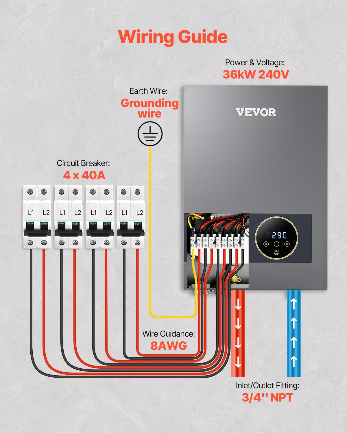 Tankless Electric Water Heater, 36kW Instant Hot Water Heater Under Sink, On Demand For Bathroom, Kitchen, Office With LCD Touch Screen, Child Security Lock ,Space-Saving, 240V