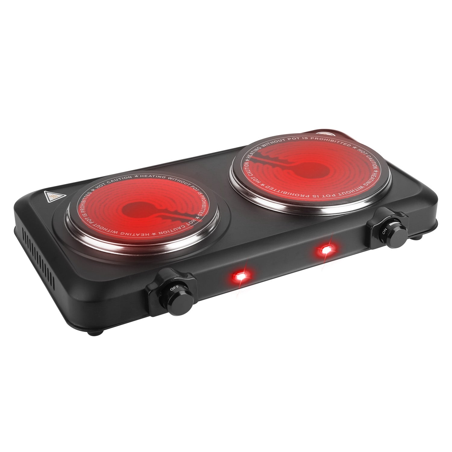 1Pc 2000W Electric Infrared Dual Burner Portable Heating Hot Plate Stove Countertop RV Hotplate With Glass Cooktop Stepless Temperature Adjustments For Home RV Camp