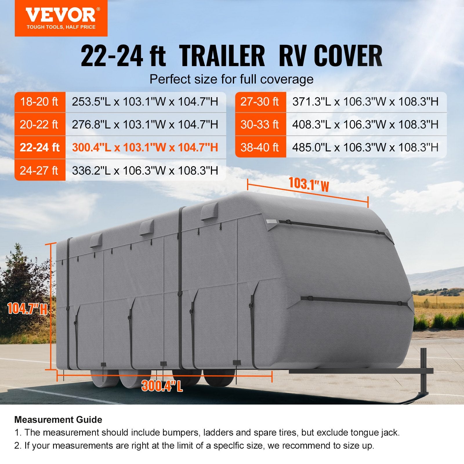 Travel Trailer Cover, 22-24 Ft RV Cover, 4-Layer Non-Woven Fabric Camper Cover, Waterproof, Windproof And Rip-Stop Class A RV Cover, With Storage Bag, Repair Patches, Straps And Tire Covers