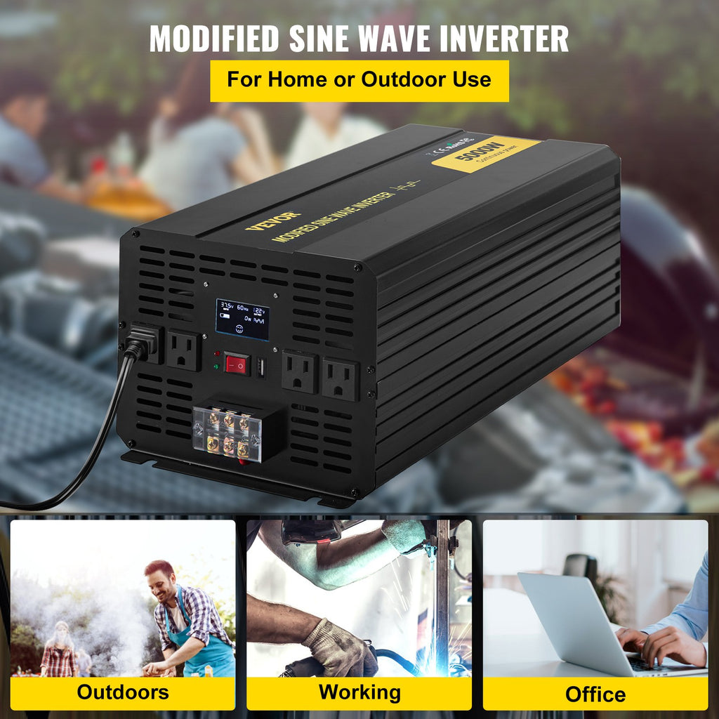 Power Inverter, 5000W Modified Sine Wave Inverter, DC 12V To AC 120V Car Converter, With LCD Remote Controller, LED Indicator, AC Outlets Inverter For Truck RV Car Boat Travel Camping Emergency