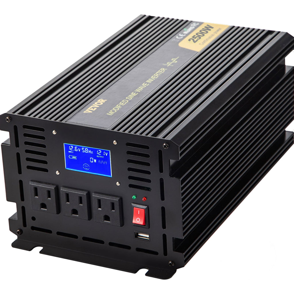 Power Inverter, 2500W Modified Sine Wave Inverter, DC 12V To AC 120V Car Converter, With LCD Display, Remote Controller, LED Indicator, AC Outlets Inverter For Truck RV Car Boat Travel Camping